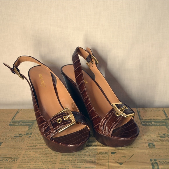 NINE WEST Sling Back Wedges Size 7.5 M - Picture 1 of 7